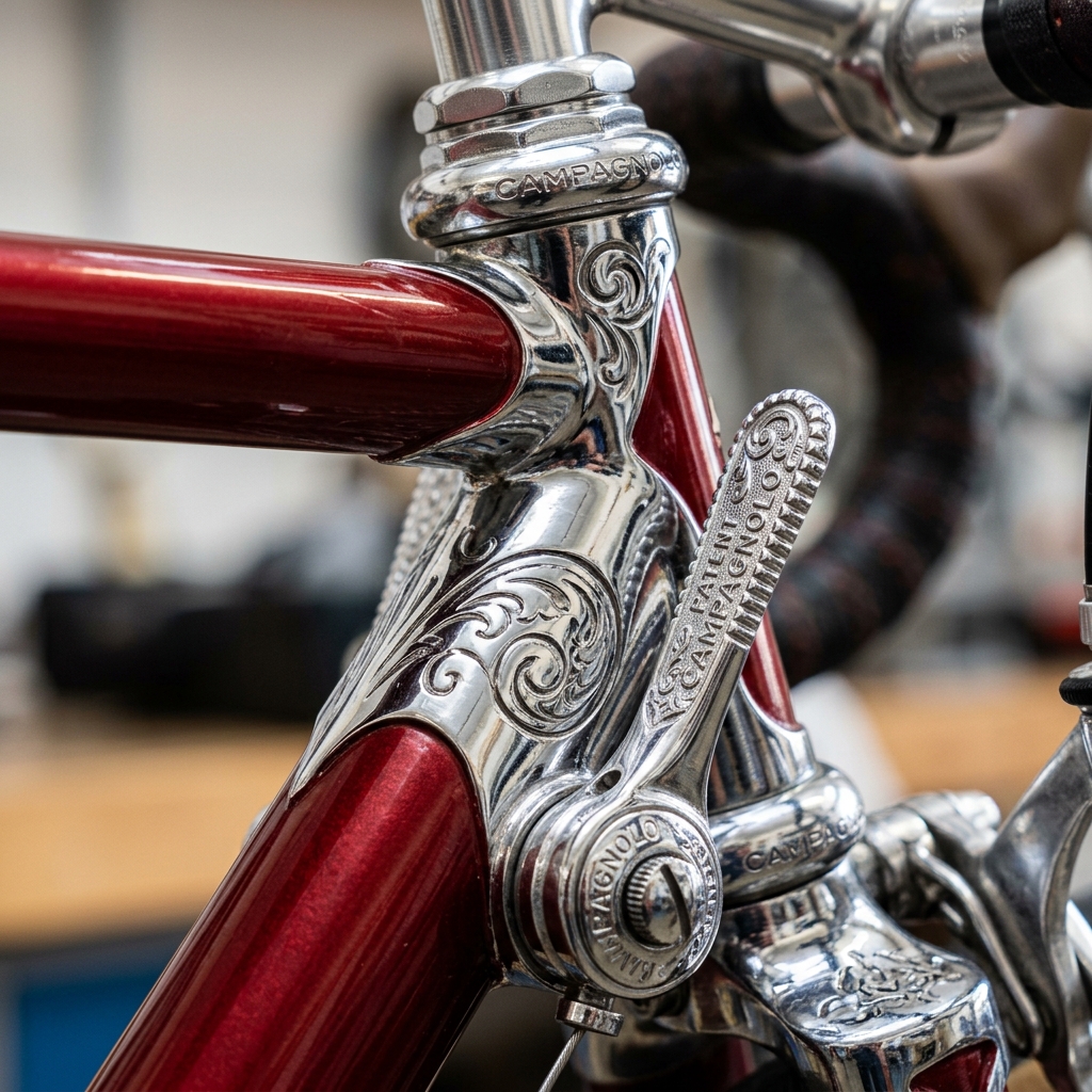 Polished chrome bicycle lug macro